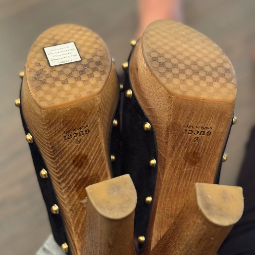 Gucci Black Suede Mules with Gold Accents - Picture 5 of 6